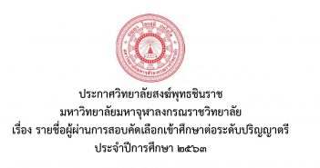 ประกาศรายชื่อผู้สอบผ่านเข้าศึกษาต่อ ระดับปริญญาตรี ประจำปีการศึกษา ๒๕๖๓ วิทยาลัยสงฆ์พุทธชินราช มหาวิทยาลัยมหาจุฬาลงกรณราชวิทยาลัย